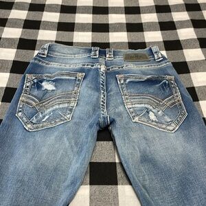 Buckle Black Fit No.3 Straight Leg Jeans Men 29 x 31 Stretch Destruction Patched